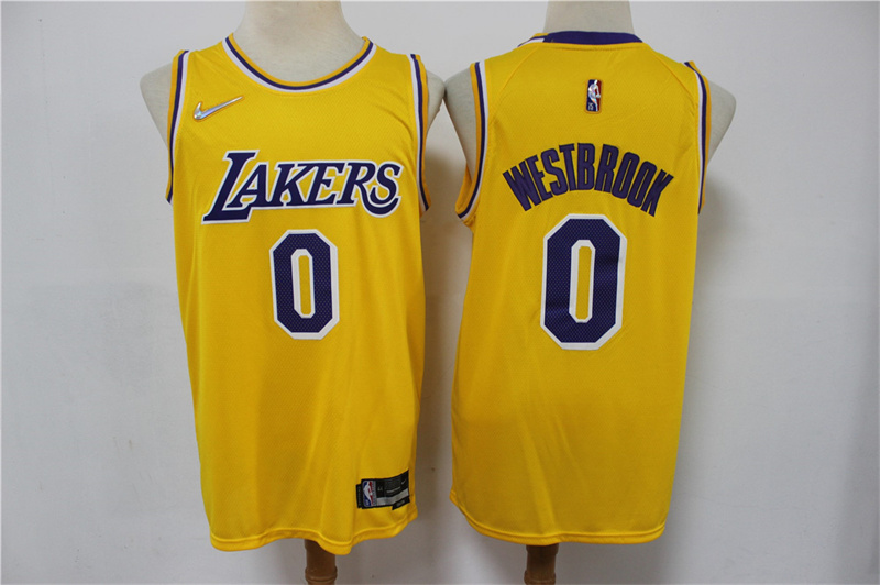 Personalized Lakers 0 Russell Westbrook Yellow Diamond 75th Anniversary Swingman Jersey