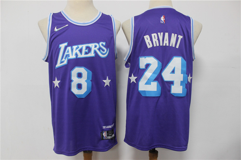 Personalized Lakers 8 & 24 Kobe Bryant Purple Diamond 75th Anniversary City Edition Swingman Jersey