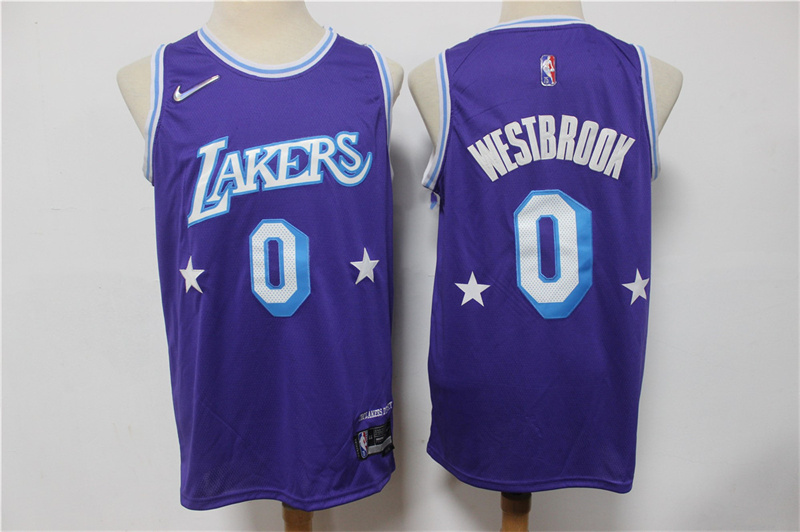 Personalized Lakers 0 Russell Westbrook Purple Diamond 75th Anniversary City Edition Swingman Jersey