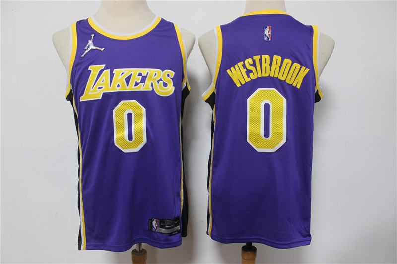 Personalized Lakers 0 Russell Westbrook Purple Jordan Brand Diamond 75th Anniversary City Edition Swingman Jersey