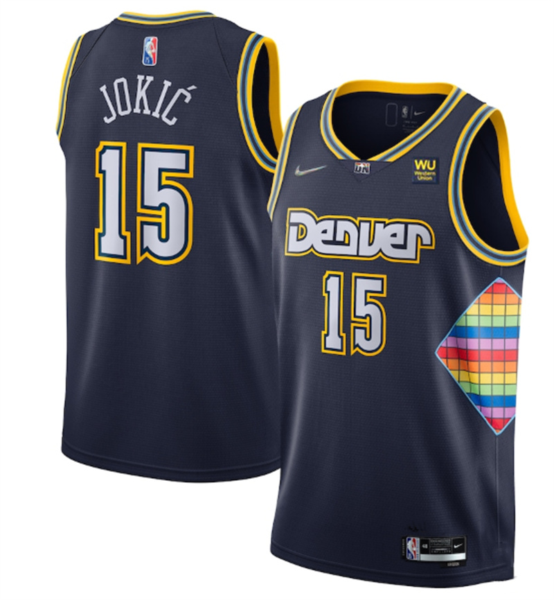 Personalized Men’s Denver Nuggets #15 Nikola Jokic Navy 2021-22 City Edition 75th Anniversary Stitched Jersey