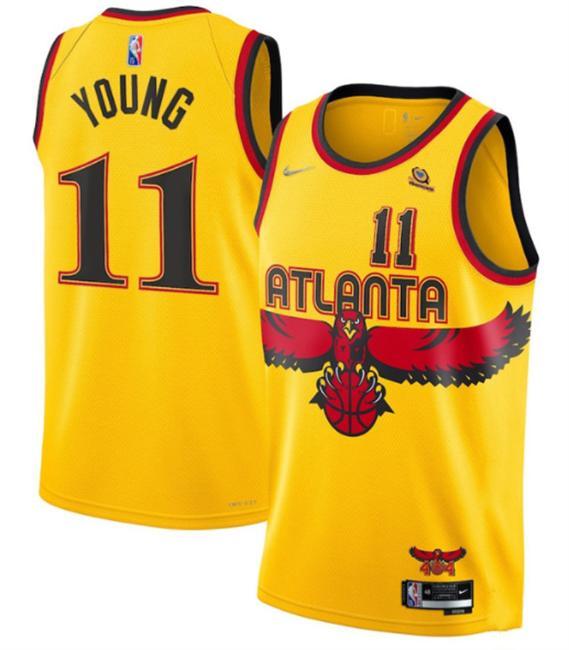 Personalized Men’s Atlanta Hawks #11 Trae Young 2021-22 Yellow 75th Anniversary City Edition Stitched Jersey