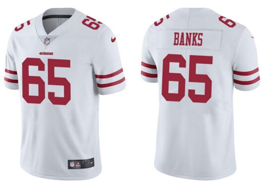 Personalized 49ers 65 Aaron Banks White Untouchable Limited Jersey