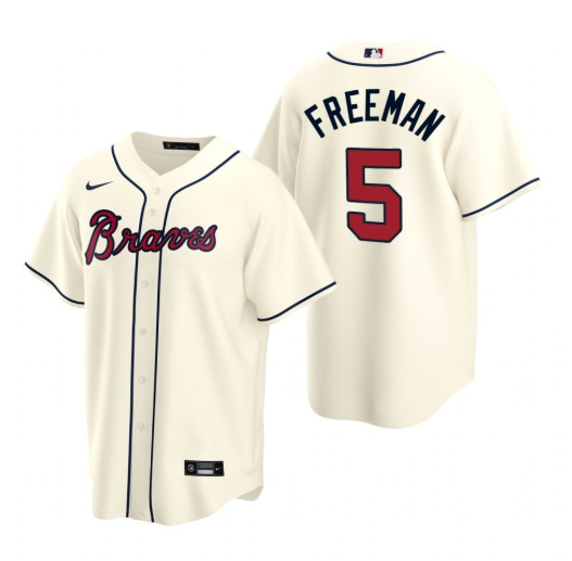 Personalized Men’s Atlanta Braves #5 Freddie Freeman Cream Cool Base Stitched Jersey