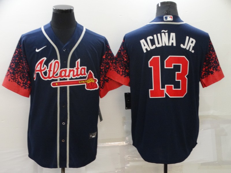 Personalized Men’s Atlanta Braves #13 Ronald AcuNa Jr. 2021 Navy Cool Base Stitched Jersey