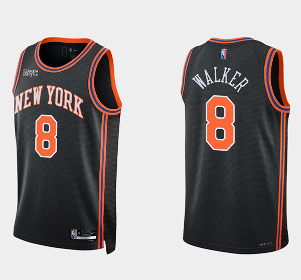 Personalized New Yok Knicks #8 Kemba Walker Black 75th Anniversary Stitched Swingman Basketball Jersey
