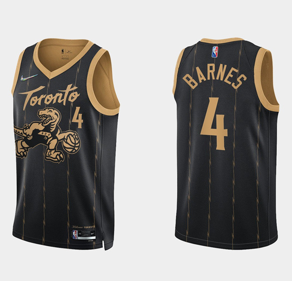 Personalized Men’s Toronto Raptors #4 Scottie Barnes 2021 22 City Edition Black 75th Anniversary Swingman Stitched Basketball Jersey