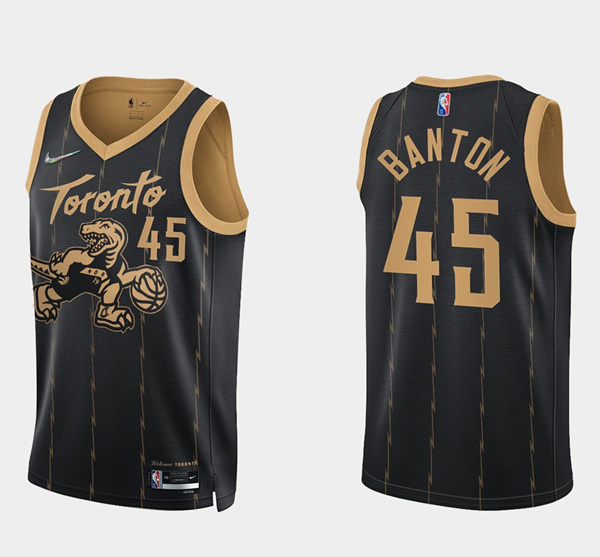 Personalized Men’s Toronto Raptors #45 Dalano Banton 2021 22 City Edition Black 75th Anniversary Swingman Stitched Basketball Jersey