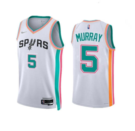 Personalized Men’s San Antonio Spurs #5 Dejounte Murray 2021 22 White City Edition Stitched Jersey
