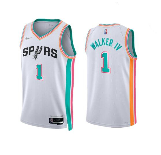 Personalized Men’s San Antonio Spurs #1 Lonnie Walker IV 2021 22 White City Edition Stitched Jersey