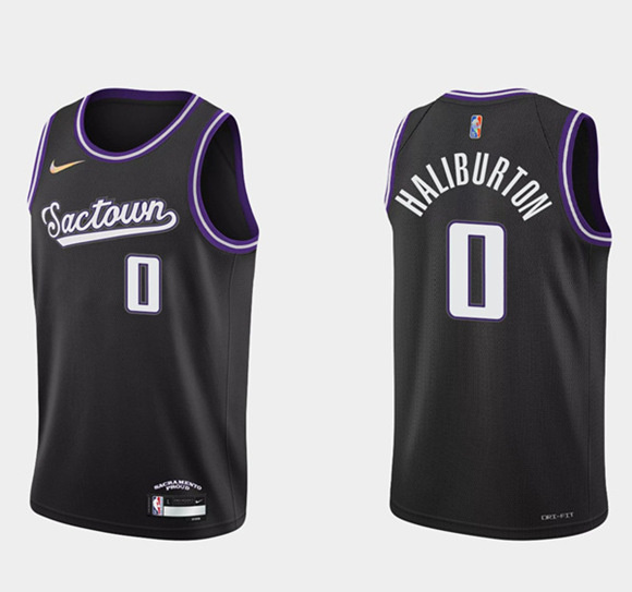 Personalized Men’s Sacramento Kings #0 Tyrese Haliburton 2021 22 Black 75th Anniversary City Edition Stitched Basketball Jersey