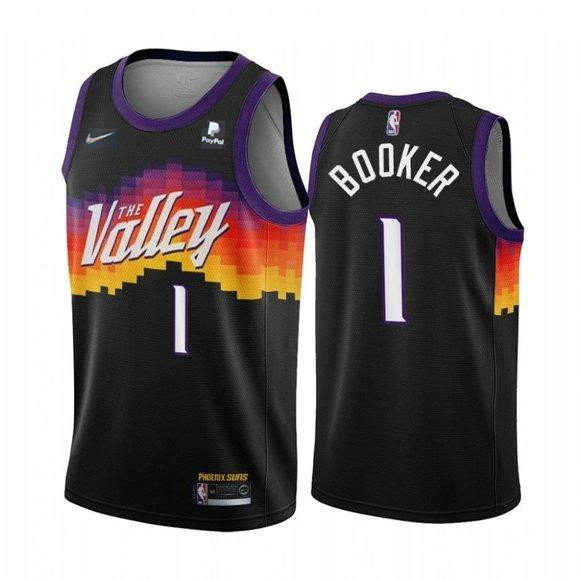 Personalized Men’s Phoenix Suns #1 Devin Booker Black 2021 City Edition 75th Anniversary Stitched Jersey