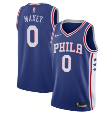 Personalized Men’s Philadelphia 76ers #0 Tyrese Maxey Royal Icon Edition Stitched Swingman Jersey