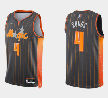 Personalized Men’s Orlando Magic #4 Jalen Suggs 2021 22 City Edition Black 75th Anniversary Stitched Swingman Jersey
