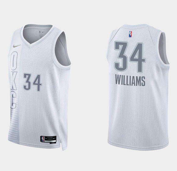 Personalized Men’s Oklahoma City Thunder #34 Kenrich Williams 2021 22 City Edition White 75th Anniversary Stitched Basketball Jersey