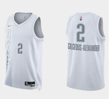 Personalized Men’s Oklahoma City Thunder #2 Shai Gilgeous-Alexander 2021 22 City Edition White 75th Anniversary Stitched Basketball Jersey