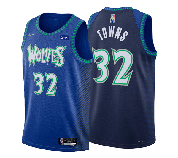 Personalized Men’s Minnesota Timberwolves #32 Karl-Anthony Town 2021 22 Blue City Edition 75th Anniversary Swingman Stitched Jersey