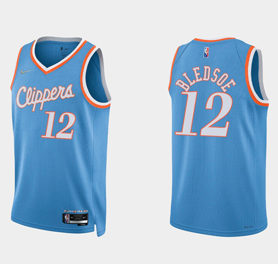 Personalized Men’s Los Angeles Clippers #12 Eric Bledsoe 2021 22 Blue 75th Anniversary City Edition Stitched Basketball Jersey