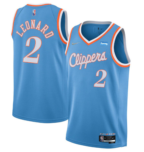 Personalized Men’s Los Angeles Clippers #2 Kawhi Leonard 2021 22 City Edition Light Blue 75th Anniversary Stitched Basketball Jersey