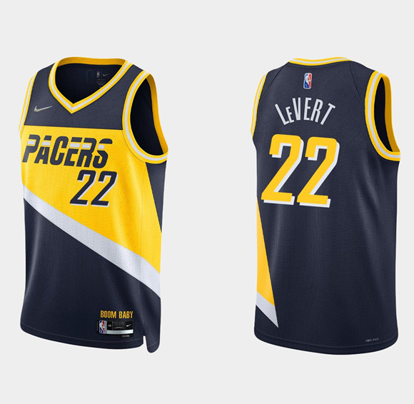 Personalized Men’s Indiana Pacers #22 Caris Levert 2021 22 Navy City Edition 75th Anniversary Stitched Basketball Jersey