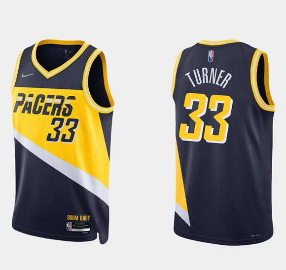 Personalized Men’s Indiana Pacers #33 Myles Turner 2021 22 Navy City Edition 75th Anniversary Stitched Basketball Jersey