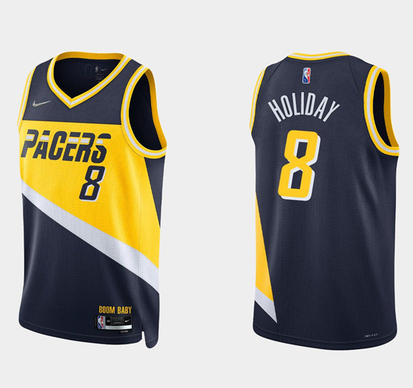 Personalized Men’s Indiana Pacers #8 Justin Holiday 2021 22 Navy City Edition 75th Anniversary Stitched Basketball Jersey