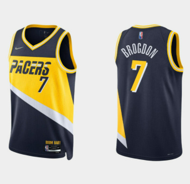 Personalized Men’s Indiana Pacers #7 Malcolm Brogdon 2021 22 Navy City Edition 75th Anniversary Stitched Basketball Jersey