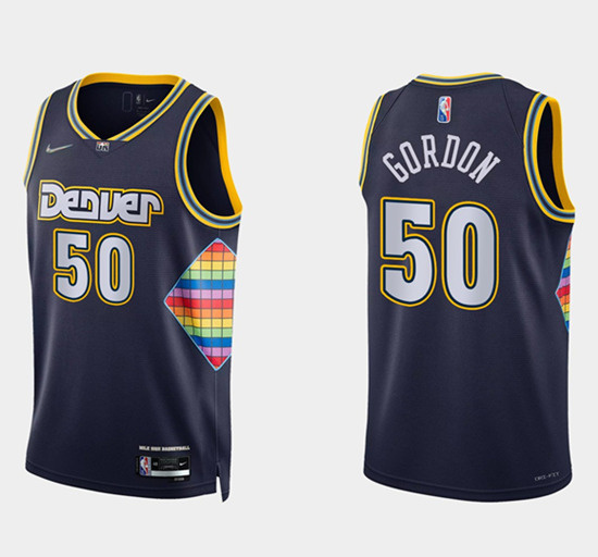 Personalized Men’s Denver Nuggets #50 Aaron Gordon Navy 2021 22 City Edition 75th Anniversary Stitched Jersey