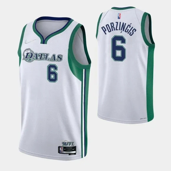 Personalized Men’s Dallas Mavericks #6 Kristaps Porzingis 2021 22 White City Edition Stitched Jersey