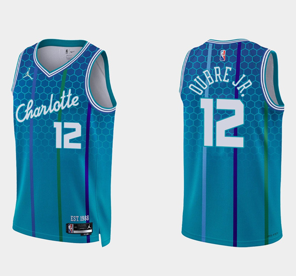 Personalized Men’s Charlotte Hornets #12 Kelly Oubre Jr. 2021 22 Blue 75th Anniversary City Edition Stitched Basketball Jersey