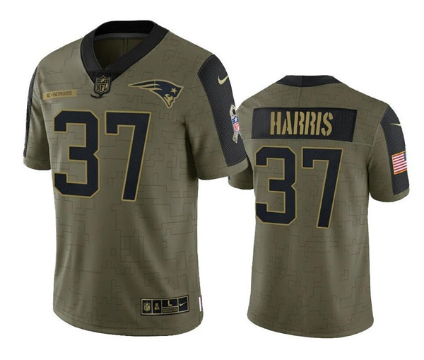Personalized Men’s New England Patriots #37 Damien Harris 2021 Olive Salute To Service Limited Stitched Jersey