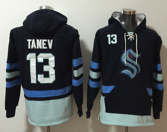 Personalized Men’s Seattle Kraken #13 Brandon Tanev Navy Ageless Must-Have Lace-Up Pullover Hoodie
