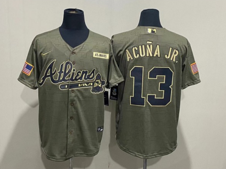 Personalized Men’s Atlanta Braves #13 Ronald Acuna Jr. 2021 Camo Salute To Service Cool Base Stitched Jersey