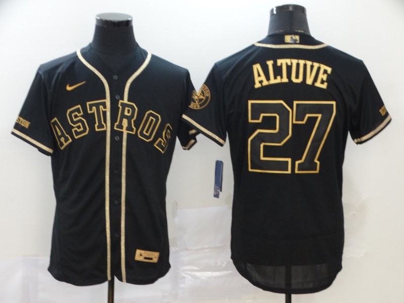Personalized Men’s Houston Astros #27 Jose Altuve 2020 Black Golden Flex Base Stitched MLB Jersey