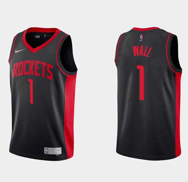 Personalized Men’s Houston Rockets #1 John Wall Earned Edition Black Stitched Basketball Jersey