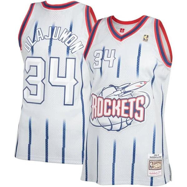 Personalized Men’s Houston Rockets #34 Hakeem Olajuwon Mitchell & Ness White Classic Stitched Basketball Jersey