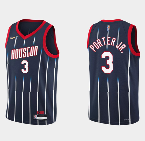 Personalized Men’s Houston Rockets #3 Kevin Porter Jr. 2021 22 City Edition 75th Anniversary Navy Stitched Basketball Jersey