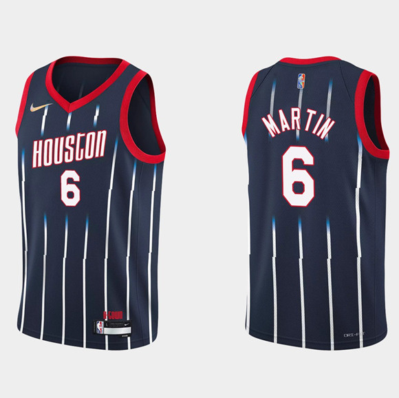 Personalized Men’s Houston Rockets #6 Kenyon Martin Jr. 2021 22 City Edition 75th Anniversary Navy Stitched Basketball Jersey