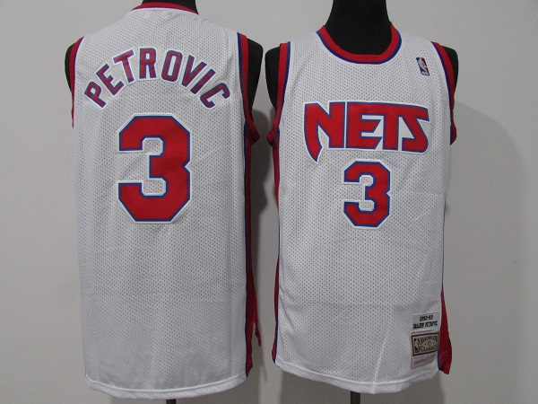Personalized Men’s Brooklyn Nets #3 Drazen Petrovic White Throwback Stitched Jersey