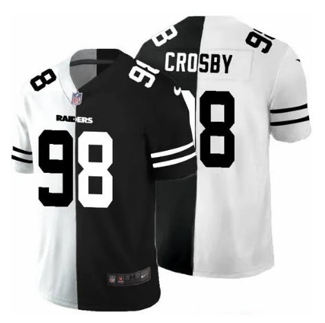 Personalized Men’s Las Vegas Raiders #98 Maxx Crosby Black & White Split Limited Stitched Jersey