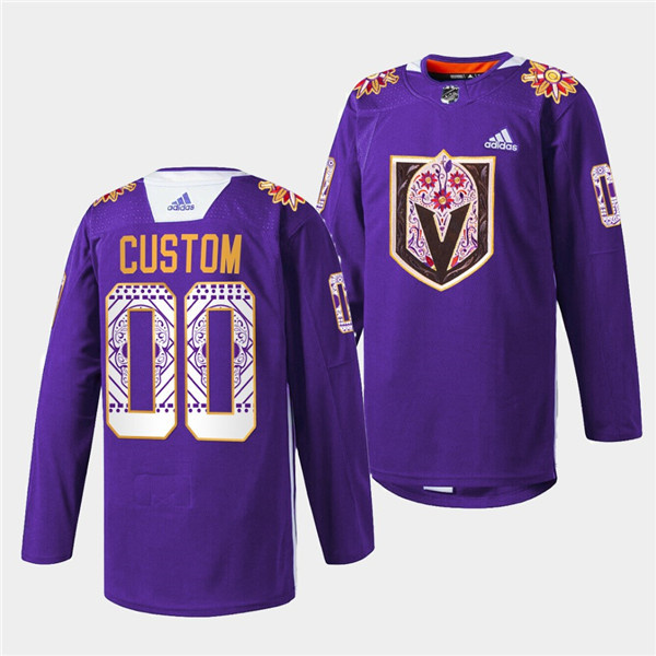 Personalized Men’s Vegas Golden Knights Purple Hispanic Heritage Warmup Stitched Jersey
