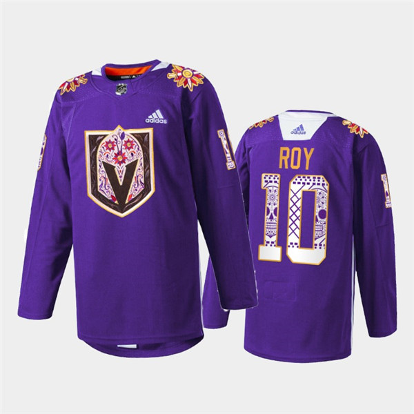 Personalized Men’s Vegas Golden Knights #10 Nicolas Roy Purple Hispanic Heritage Warmup Stitched Jersey