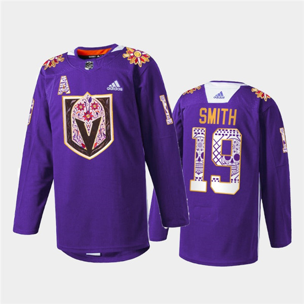 Personalized Men’s Vegas Golden Knights #19 Reilly Smith Purple Hispanic Heritage Warmup Stitched Jersey