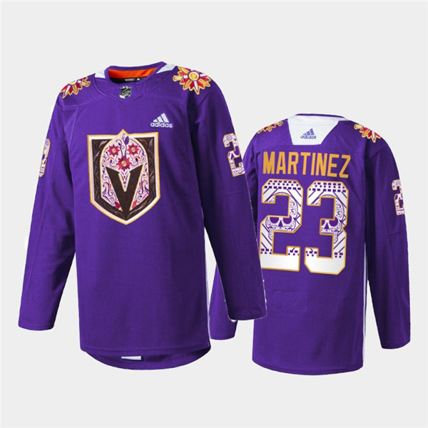 Personalized Men’s Vegas Golden Knights #23 Alec Martinez Purple Hispanic Heritage Warmup Stitched Jersey