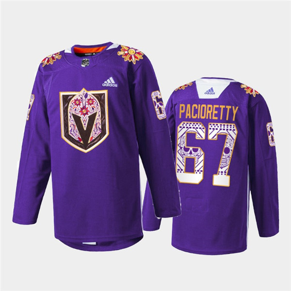 Personalized Men’s Vegas Golden Knights #67 Max Pacioretty Purple Hispanic Heritage Warmup Stitched Jersey