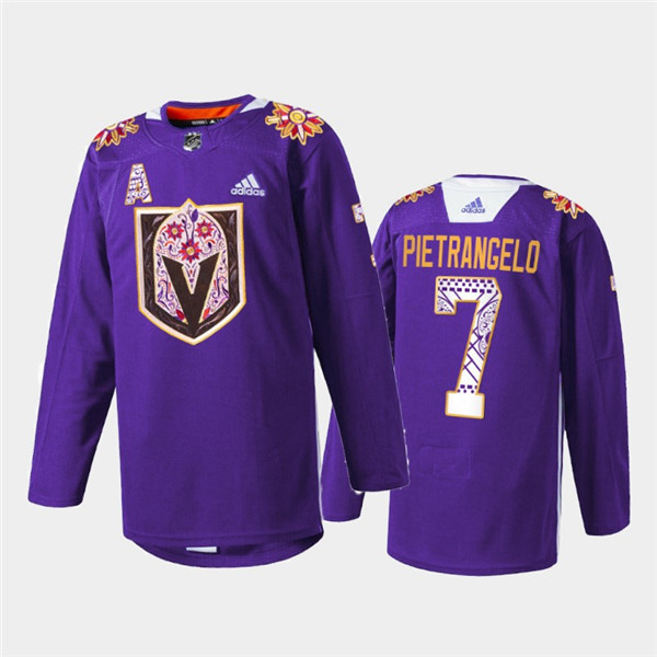 Personalized Men’s Vegas Golden Knights #7 Alex Pietrangelo Purple Hispanic Heritage Warmup Stitched Jersey
