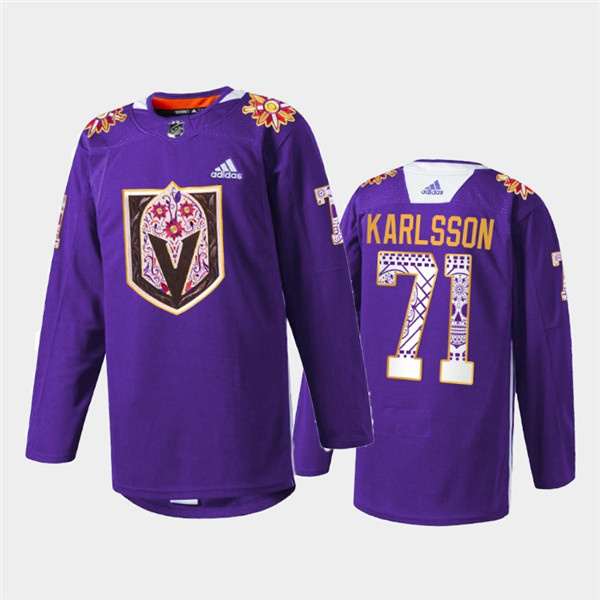 Personalized Men’s Vegas Golden Knights #71 William Karlsson Purple Hispanic Heritage Warmup Stitched Jersey