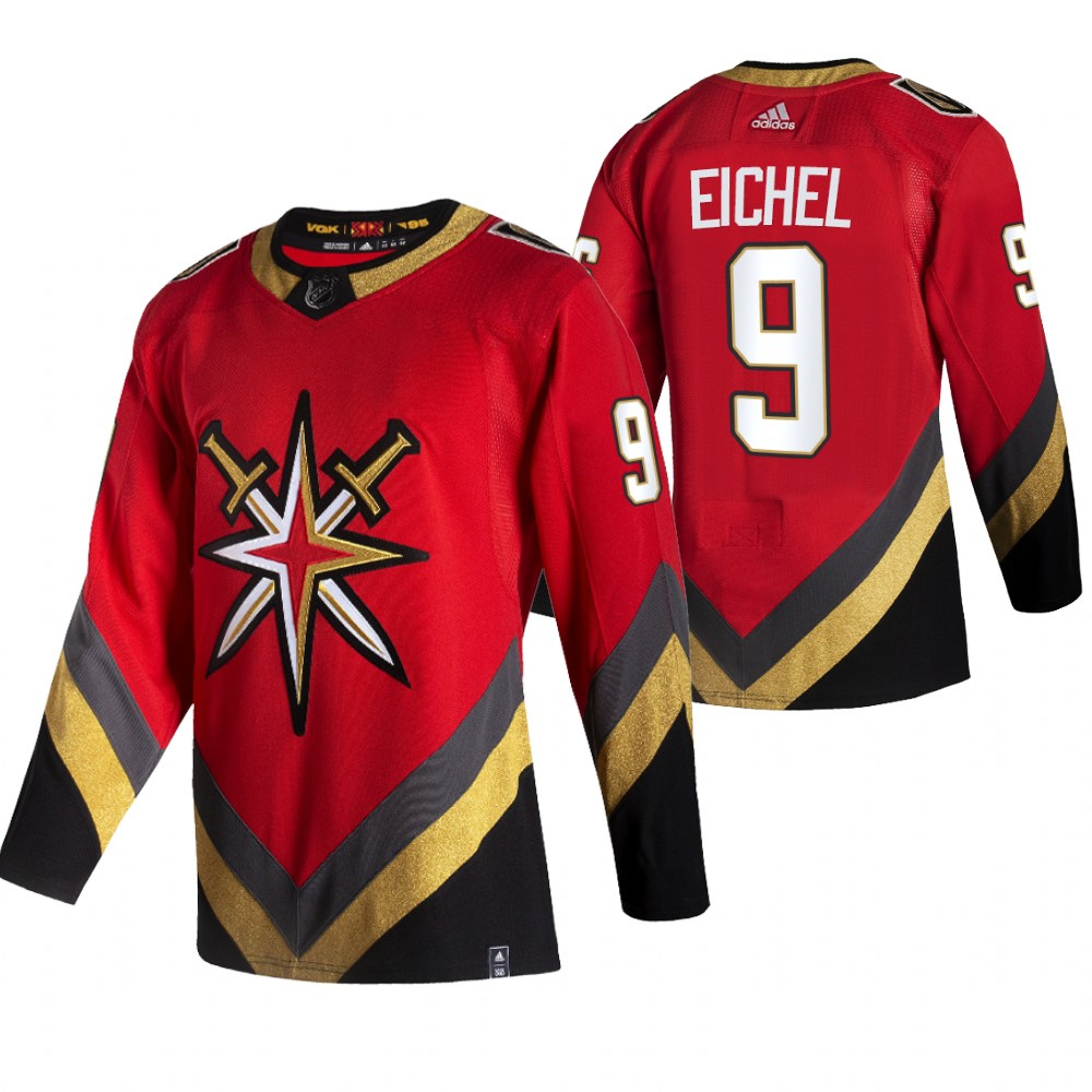 Personalized Men’s Vegas Golden Knights #9 Jack Eichel Red 2021 Reverse Retro Jersey