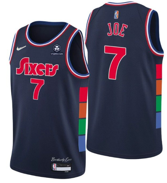 Personalized Men’s Philadelphia 76ers #7 Isaiah Joe 2021 22 City Edition Navy 75th Anniversary Stitched Swingman Jersey
