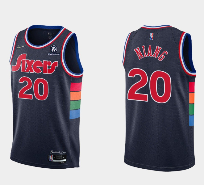 Personalized Men’s Philadelphia 76ers #20 Georges Niang 2021 22 City Edition Navy 75th Anniversary Stitched Swingman Jersey